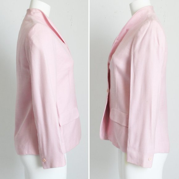 Halston Jacket Pink Linen Shawl Collar Blazer Vintage - Picture 3 of 9